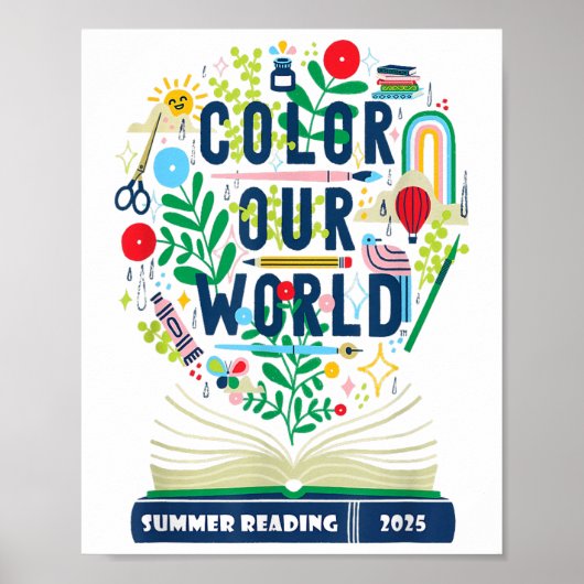 Kleur Onze Wereld Zomer Lezing 2025 Boho Wildflowe Poster (Voorkant)