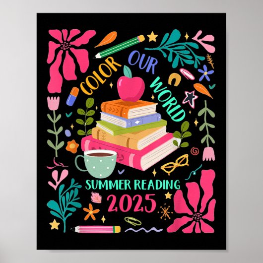 Kleur Onze Wereld Zomer Lezing 2025 Boho Wildflowe Poster (Voorkant)