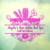 Kleur op maat nep roze glitters kapsalon en spa raamsticker (Vel 3)