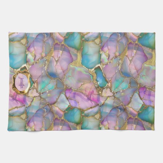 Kleur Opaal en vloeibaar goud Theedoek (Horizontaal)