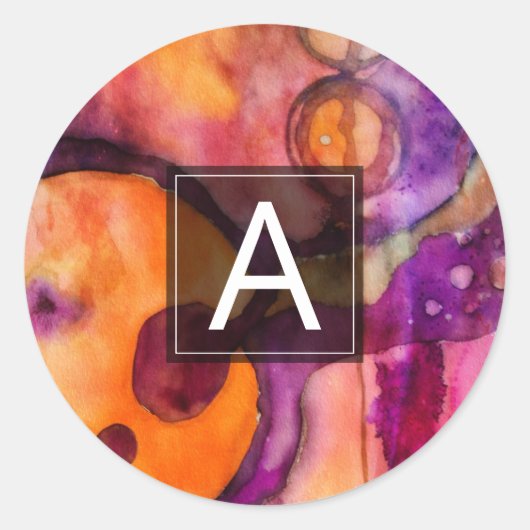 Kleur Oplopende Abstracte Aquarel Ronde Sticker (Voorkant)