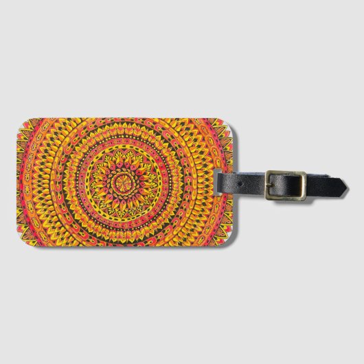 Kleur Oranje Mandala Originele Kunst  Bagagelabel (Voorkant (horizontaal))
