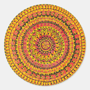 Kleur Oranje Mandala Originele Kunst Ronde Sticker