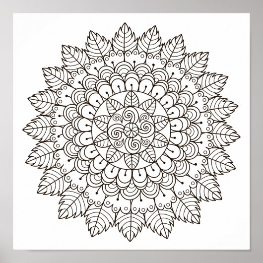 Kleur Pagina Poster Leaf Petal Mandala (Voorkant)