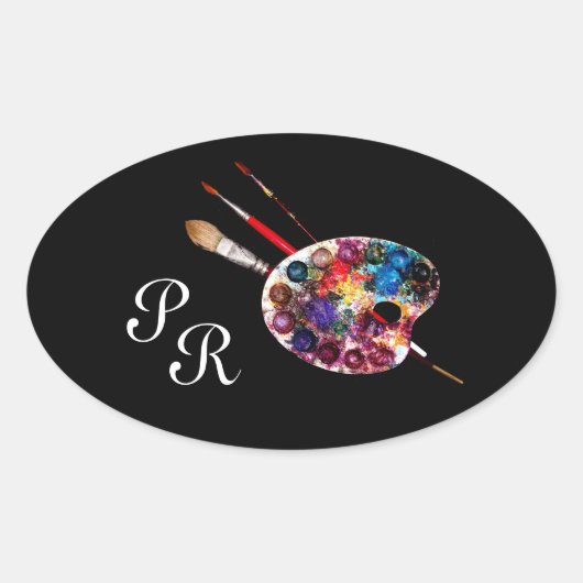 KLEUR PALETTE, zwart Monogram Ovale Sticker (Voorkant)