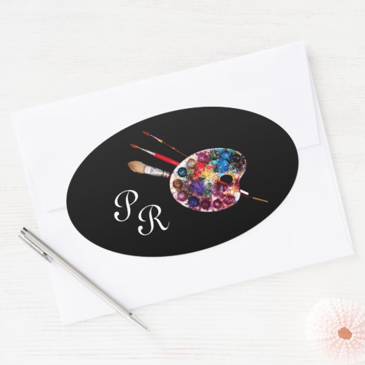 KLEUR PALETTE, zwart Monogram Ovale Sticker (Envelop)