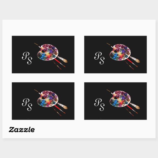 KLEUR PALETTE, zwart Monogram Rechthoekige Sticker (Vel)