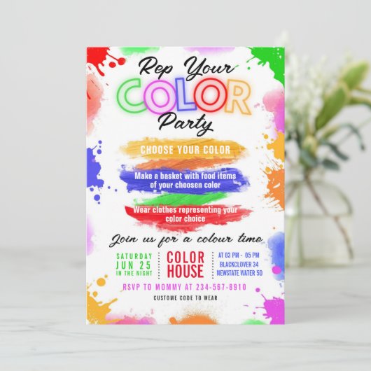 Kleur Partij Licht Uitnodiging bewerkbare uitnodig (Staand voorkant)