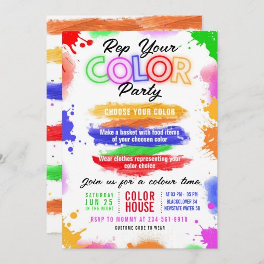 Kleur Partij Licht Uitnodiging bewerkbare uitnodig (Voorkant / Achterkant)