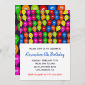 Kleur party uitnodigingen 6th jongen ballonnen mon (Voorkant / Achterkant)