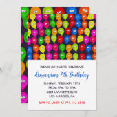 Kleur party uitnodigingen 7de jongen ballonnen mon (Voorkant / Achterkant)