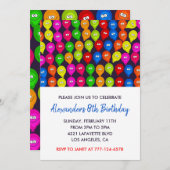 Kleur party uitnodigingen 8e jongen ballonnen mons (Voorkant / Achterkant)