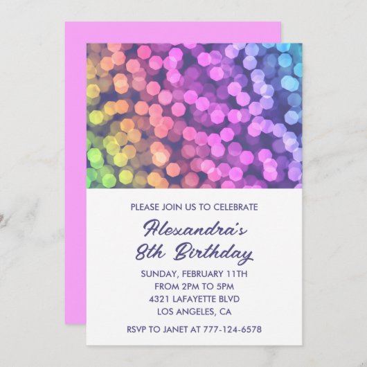 Kleur party uitnodigingen 8e meisje kleurrijke reg (Voorkant / Achterkant)
