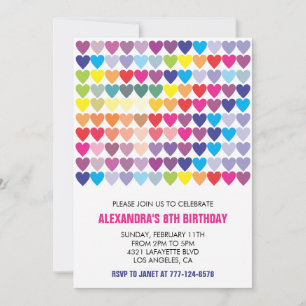Kleur party uitnodigingen Rainbow Heart Modern 8TH