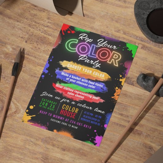 Kleur Party Zwart Uitnodiging bewerkbare uitnodigi