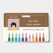 Kleur Pencils Doodle School Librarian Brown Badge (Voorkant)