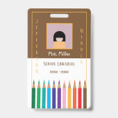 Kleur Pencils Doodle School Librarian ID Badge (Front)