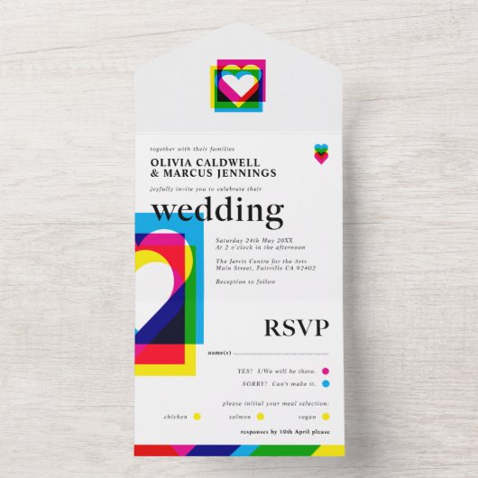 Kleur Pop Alles in een bruiloft uitnodigen All In One Uitnodiging (Binnen)