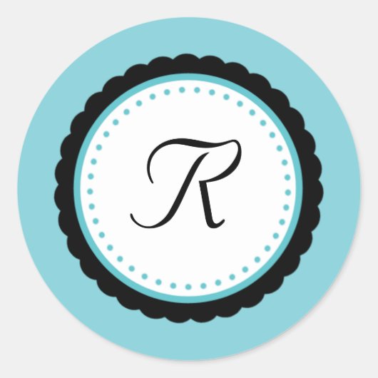 Kleur Pop Aqua Monogram Initiaal Sticker (Voorkant)