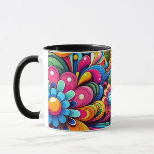 Kleur Pop Bloemen Mok – Psychedelische Retro Bloem
