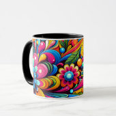 Kleur Pop Bloemen Mok – Psychedelische Retro Bloem (Voorkant links)