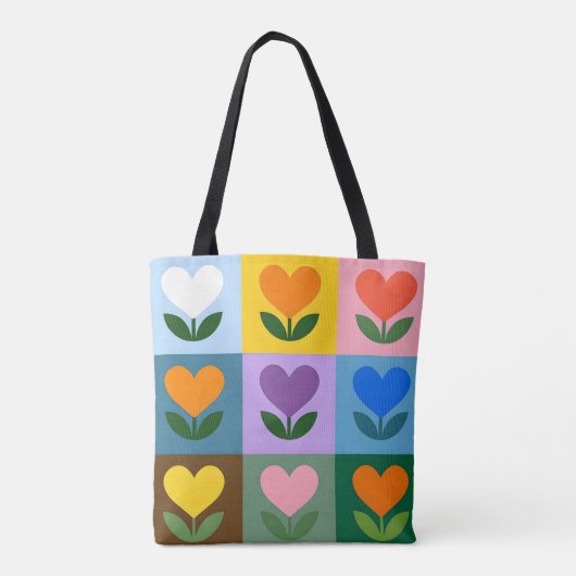 Kleur Pop Floral Grid Canvas tas (Achterkant)