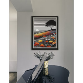 Kleur-Pop Hillside at Sunset – Artistic Landscape Perfect Poster