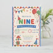 Kleur Pop NINE Verjaardagsfeestje Kaart (Staand voorkant)