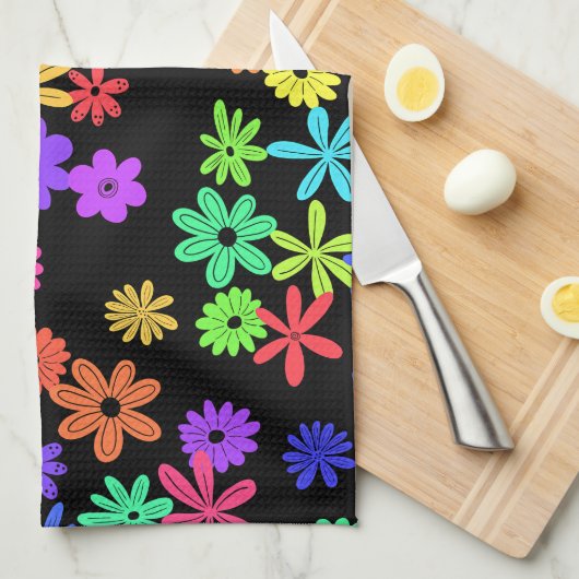 Kleur Pop Schattige Bloemen Keukenhanddoek (Quarter Fold)