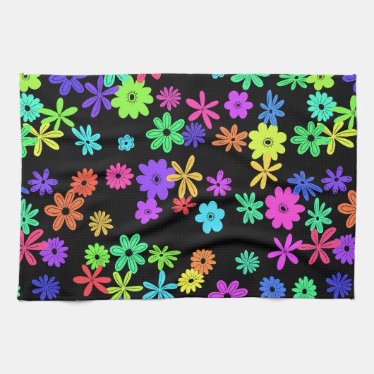 Kleur Pop Schattige Bloemen Keukenhanddoek (Horizontaal)