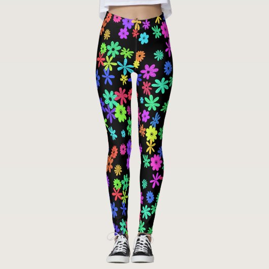 Kleur Pop Schattige Bloemen Leggings (Voorkant)