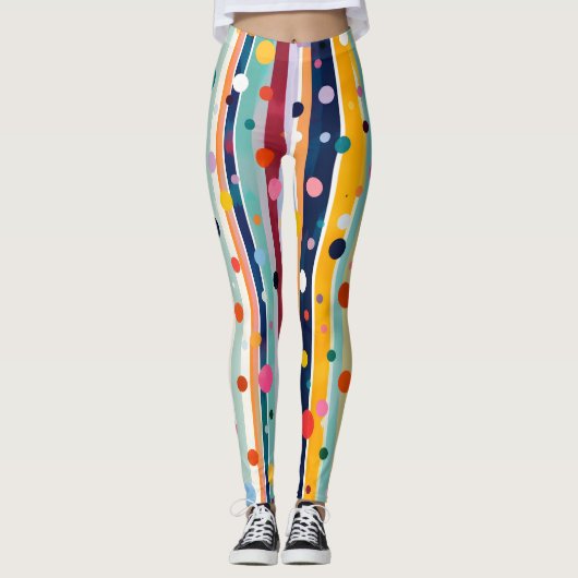 Kleur Pop Stip Streep Patroon Leggings (Voorkant)