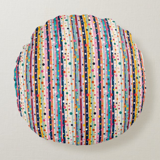 Kleur Pop Stip Streep Patroon Rond Kussen (Voorkant)