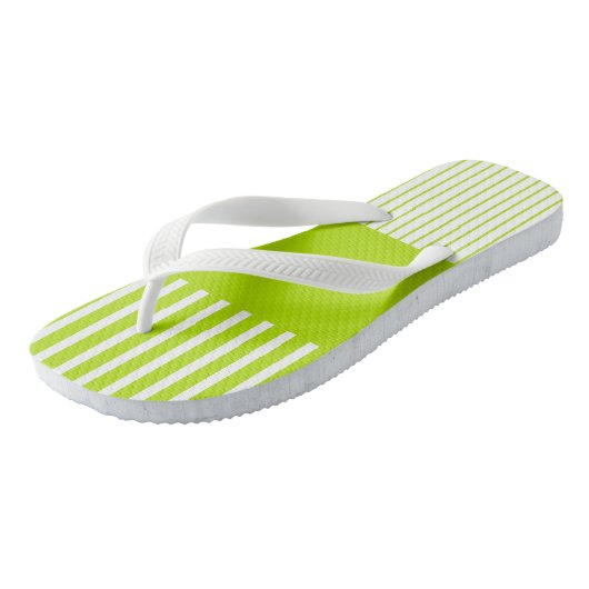 Kleur Pop Strepen in Lime Groen en Wit Teenslippers (Schuin)