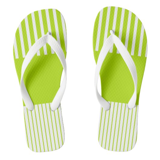 Kleur Pop Strepen in Lime Groen en Wit Teenslippers (Voetbed)