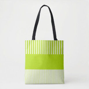 Kleur Pop Strepen in Lime Groen en Wit Tote Bag