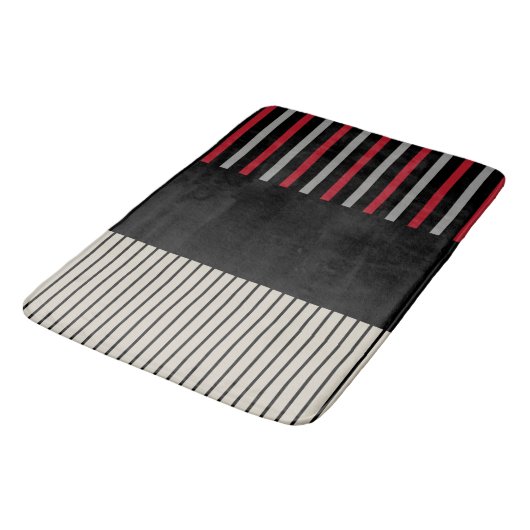 Kleur Pop Stripes-Red, grijs, zwart en zwart wit Badmat (Gekanteld)