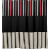 Kleur Pop Stripes-Red, grijs, zwart en zwart wit Douchegordijn (Voorkant)