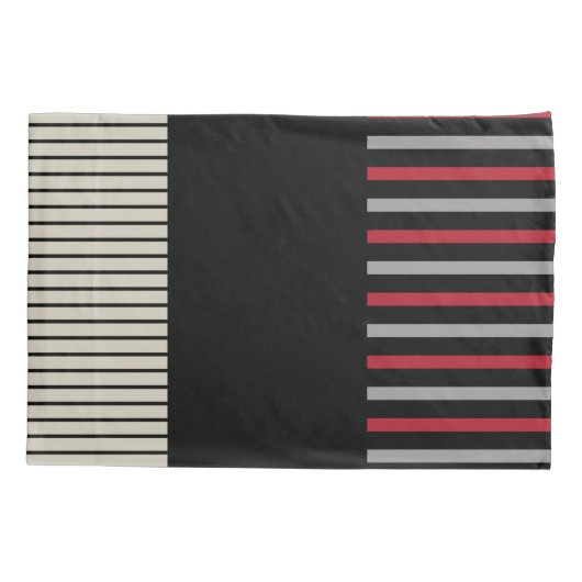 Kleur Pop Stripes-Red, grijs, zwart en zwart wit Kussensloop (Achterkant-Links)
