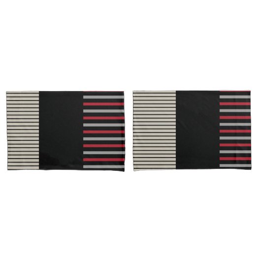 Kleur Pop Stripes-Red, grijs, zwart en zwart wit Kussensloop (Voorkant-Set)