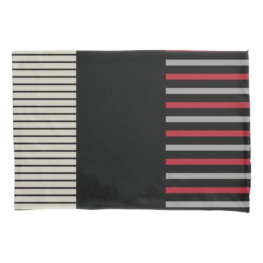 Kleur Pop Stripes-Red, grijs, zwart en zwart wit Kussensloop (Voorkant-Links)