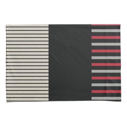 Kleur Pop Stripes-Red, grijs, zwart en zwart wit Kussensloop (Voorkant-Rechts)