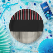 Kleur Pop Stripes-Red, grijs, zwart en zwart wit Papieren Bordje (Feest)