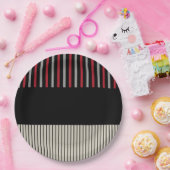 Kleur Pop Stripes-Red, grijs, zwart en zwart wit Papieren Bordje (Feest)