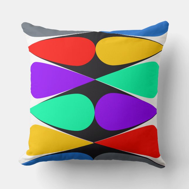 Kleur-Pop Teardrop Geometrie op Black Diamond Stri Kussen (Voorkant)