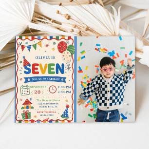 Kleur Pop ZEVEN Verjaardagsfeest Foto Kaart