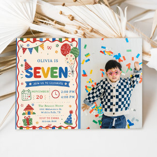 Kleur Pop ZEVEN Verjaardagsfeest Foto Kaart