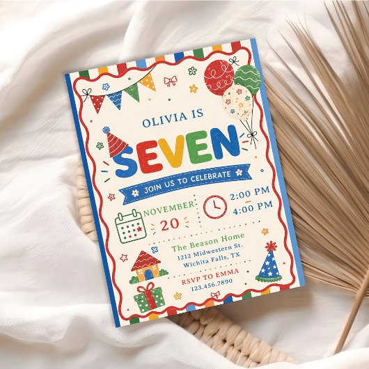 Kleur Pop ZEVEN Verjaardagsfeest Kaart