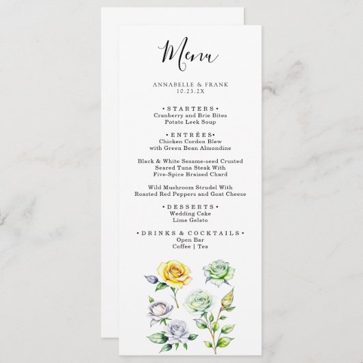 Kleur Potlood Art Bloemen Rozen Bruiloft Menu Kaar (Voorkant / Achterkant)