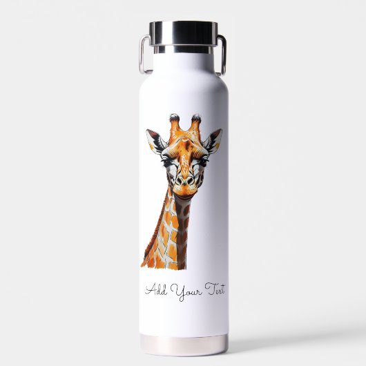 Kleur Potlood Giraffe Sketch – Artistic Hand-Drawn Waterfles (Voorkant)